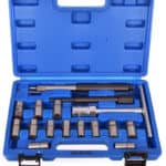 Alt text only: Set za ugradnju i održavanje air alata s raznovrsnim nastavcima i alatima.