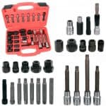 Set alata za bušilice i priključaka za pneumatske alatke, ladica s raznim bitovima i adapterima.