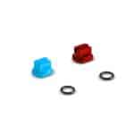 Priključci za pneumatske alate, plavi i crveni, sa prstenima za sigurnosno pričvršćivanje.