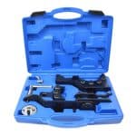 Set za kompresor alat, plavi kovčeg za prenos, profesionalni instrumenti za rad na zraku.