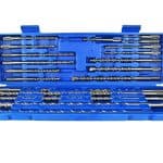 Set bušilica i siječiva u plavom kućištu za profesionalne i hobističke radove.