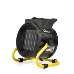 Kratki opis slike industrijskog topa za ventilaciju sa žutim nosačima, marke GEKO, za radove na vazdušnom strujanju i ventilaciji.