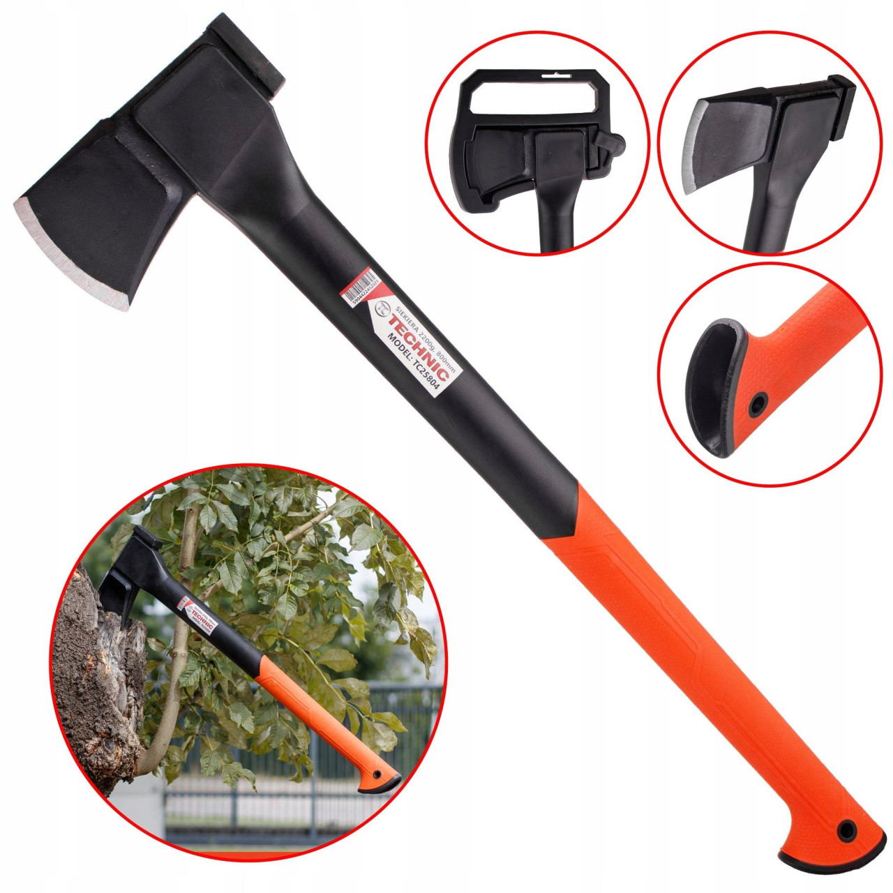 Sjekira Za Drvo Narandžasto-Crna 2200GR 800MM TC25804 Sjekira Za Drvo Narandžasto-Crna 2200GR 800MM TC25804