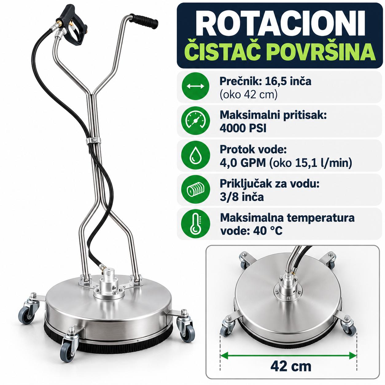 Rotacioni čistač površina — 42 cm Rotacioni Čistač Površina 16,5" Četka Za Perač Pod Pritiskom - Image 1